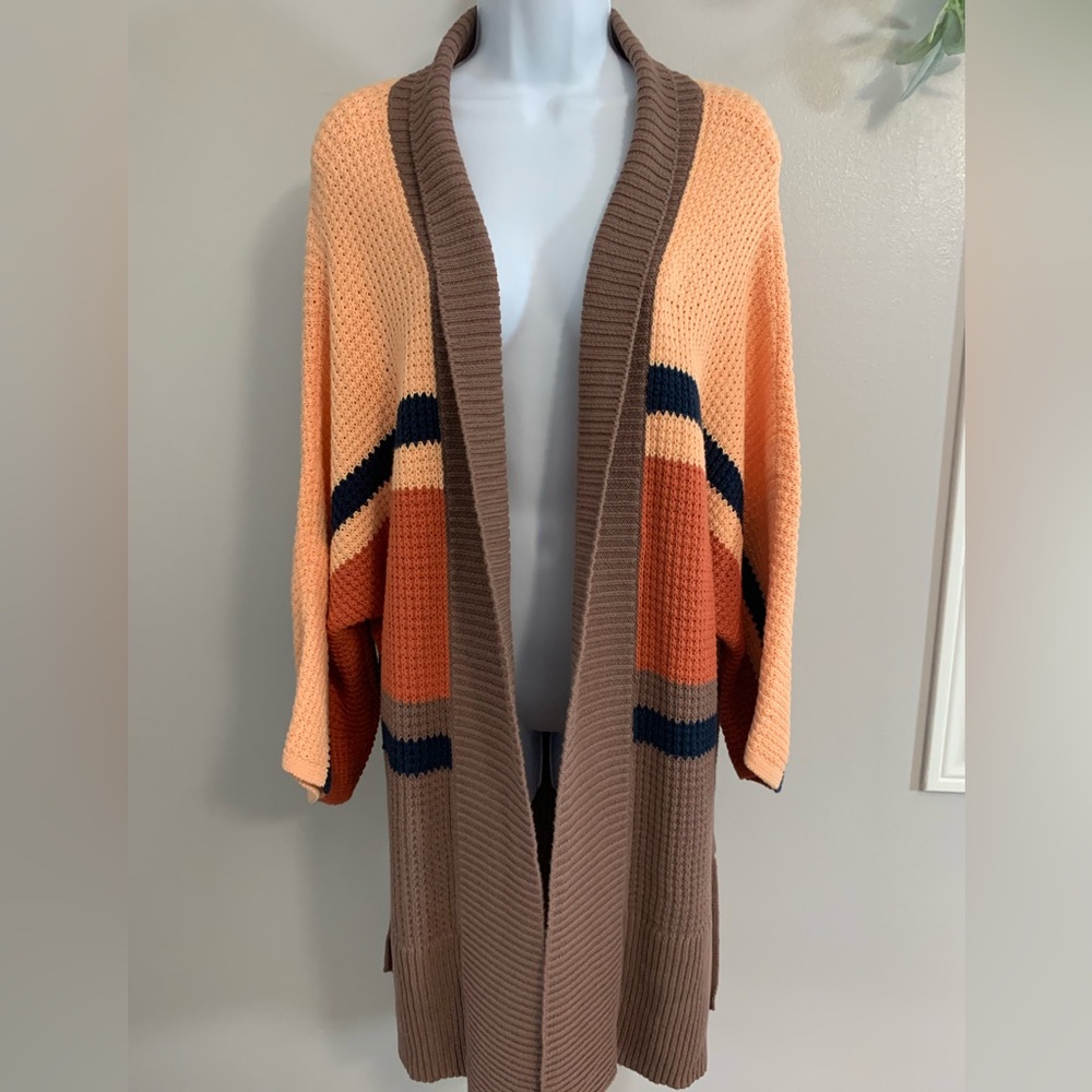 O'Neill Peach, Navy and Brown Open Front Cardigan